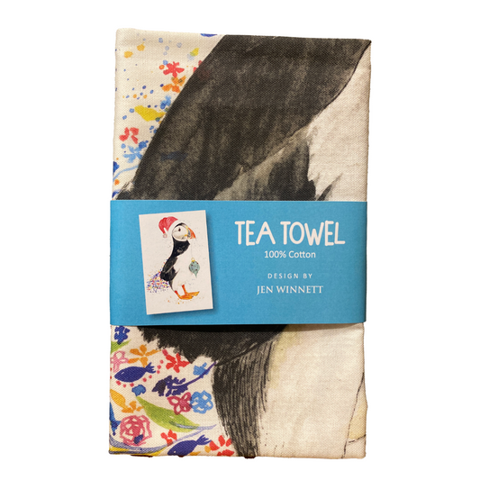 Jersey Puffin Tea Towel – Christmas Edition